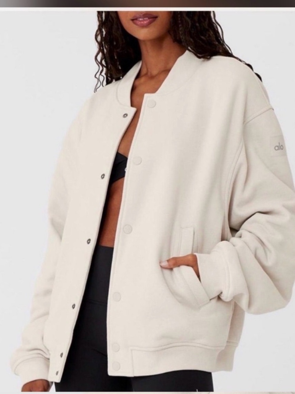 ALO Yoga Cream Oversized Bomber Jacket